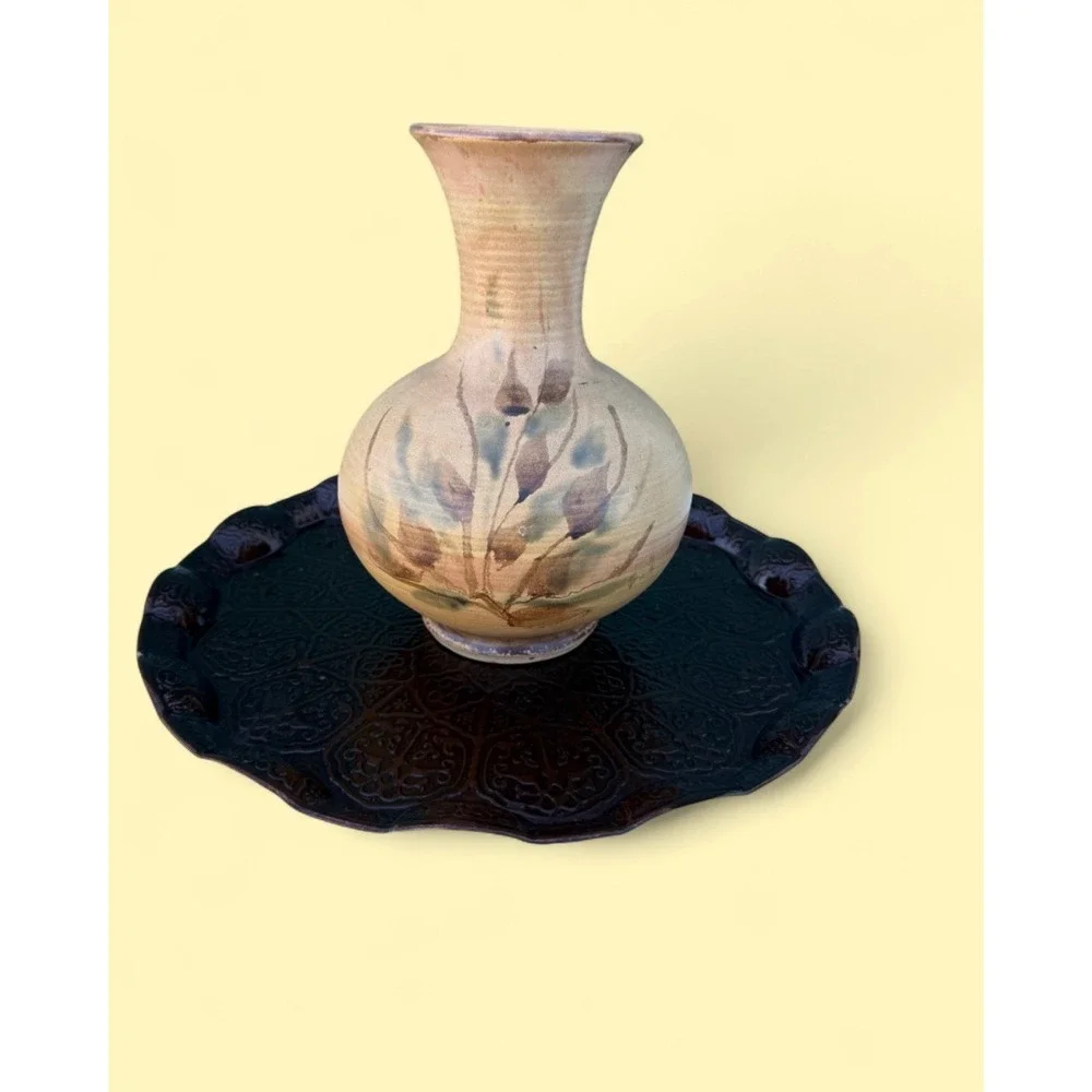 Vintage 1972 Pacific Stoneware B Welsh Studio Pottery Vase Hand Painted USA 70s